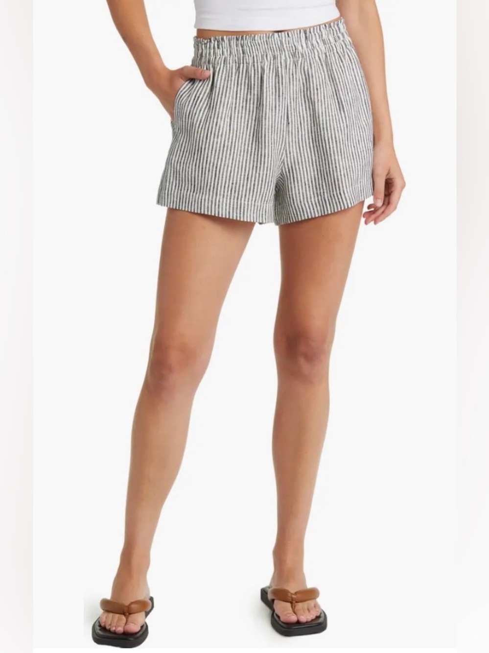 NWT Reformation Women’s Mila Smocked Waist Linen Shorts Vineyard Beachy Size XL